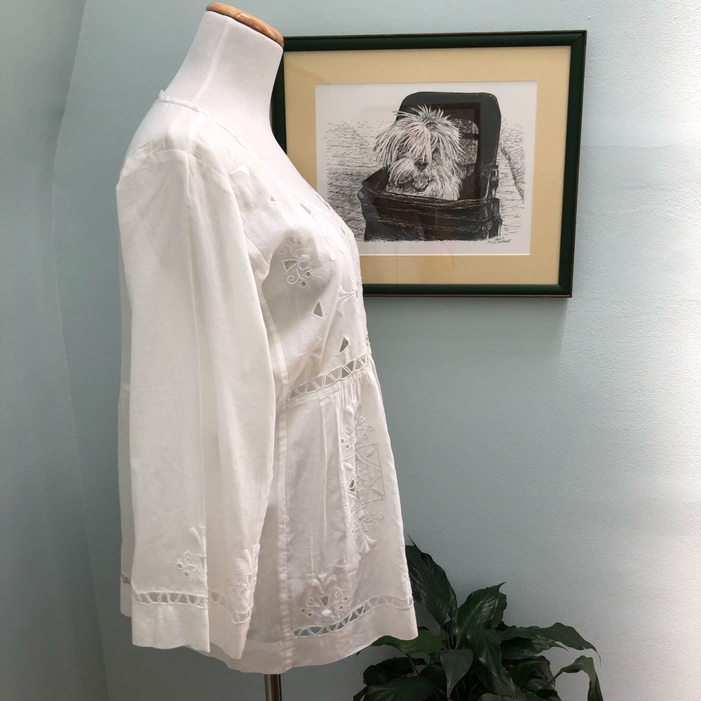 Lucky Brand White Cotton Top w Openwork Embroidery - Picture 6 of 16